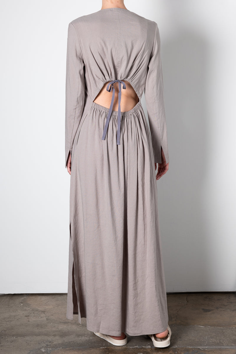 Stretch Linen V Neck Dress with Cut Out Back - WONDA Dress STYLEM   