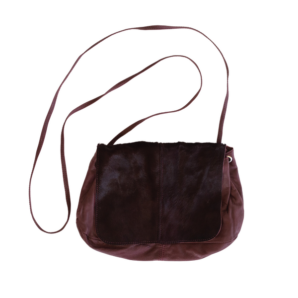 Leather Crossbody Bag - ODELIA Bag Elaine Kim Burgundy/Hair  