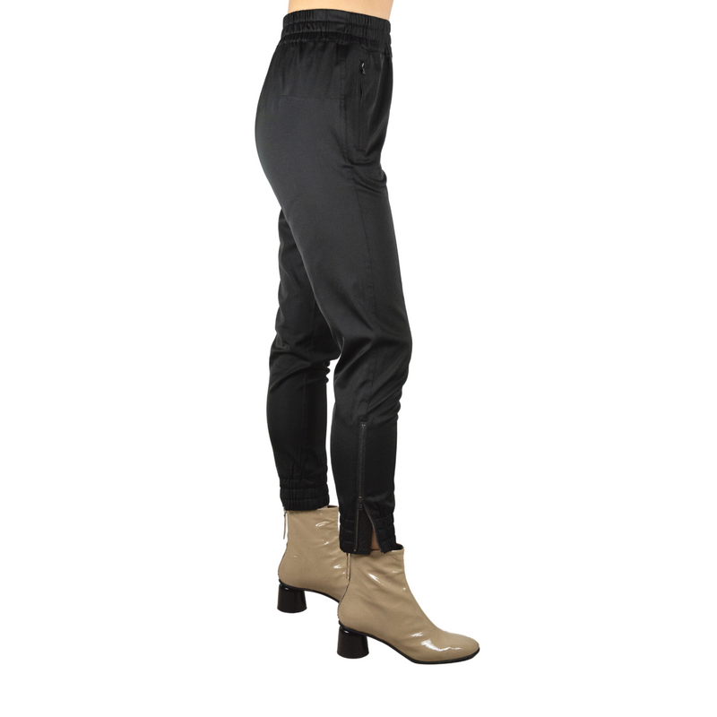 High Power Cupro Jogger w/Leather Trim -TRUDY SUM22 Pant STYLEM Black Perforated P 