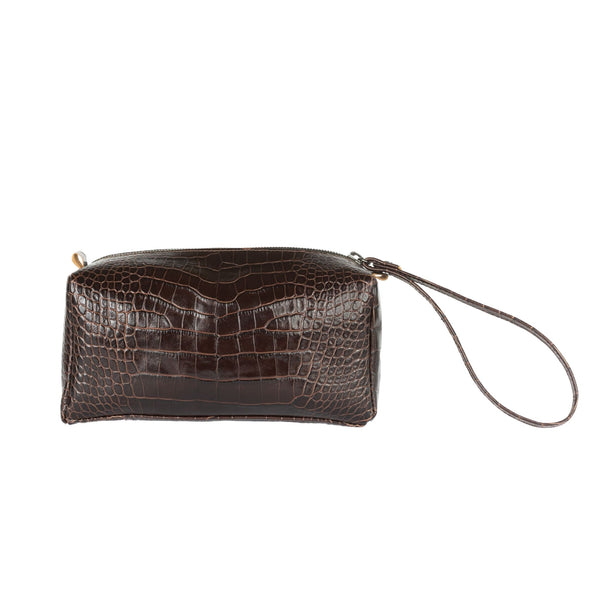 Stamped Croco Leather Zipper Bag - SIMI Bag Elaine Kim Collection Espresso OS 