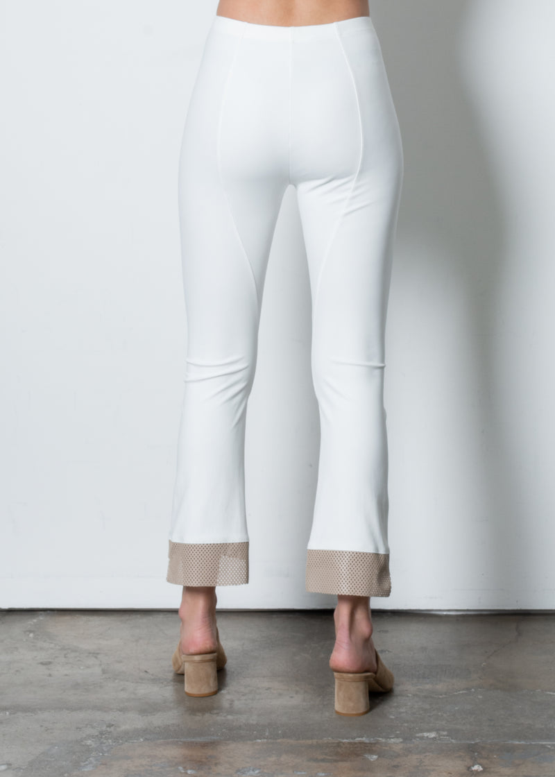 Leather Step Hem Cropped Flare Tech Stretch Leggings - OLGA PERFORATED TRIM Pant STYLEM   
