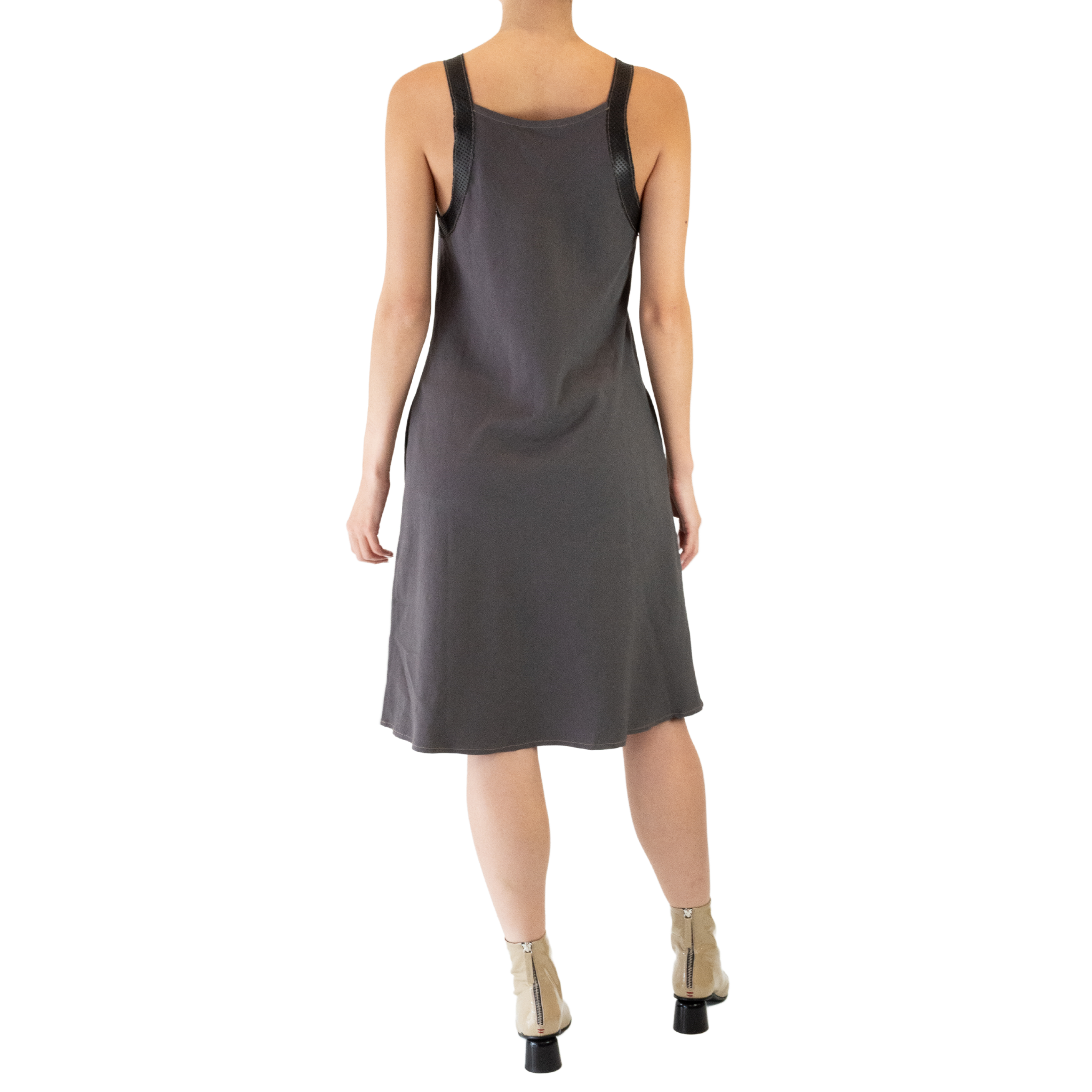 Stretch Linen Dress w/Leather Strap -TEONI Dress STYLEM   