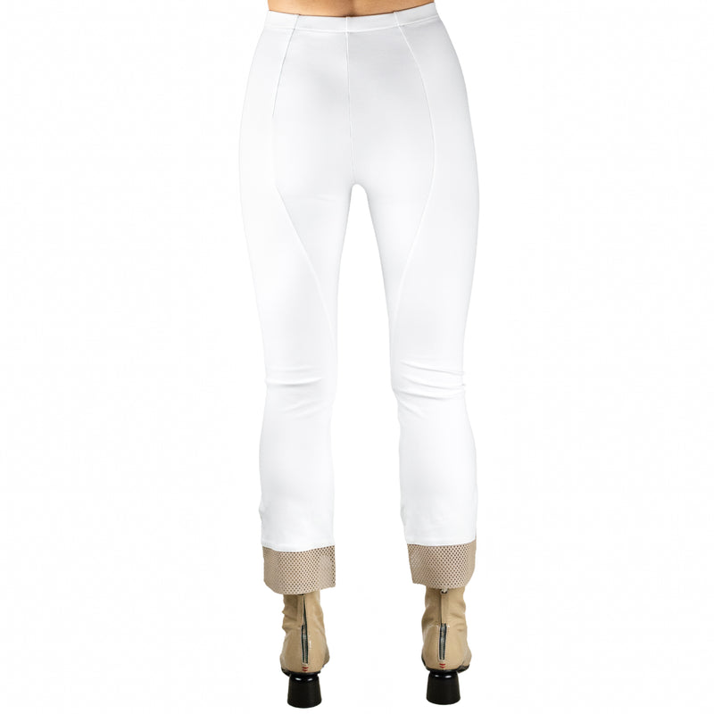 Leather Step Hem Cropped Flare Tech Stretch Leggings - OLGA PERFORATED TRIM Pant STYLEM   
