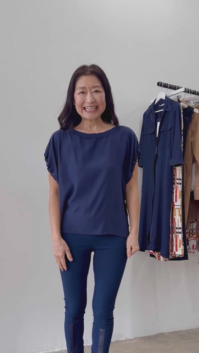 Silk Tee with Drawstrings Sleeve - UPTON SP3 Top General Orient