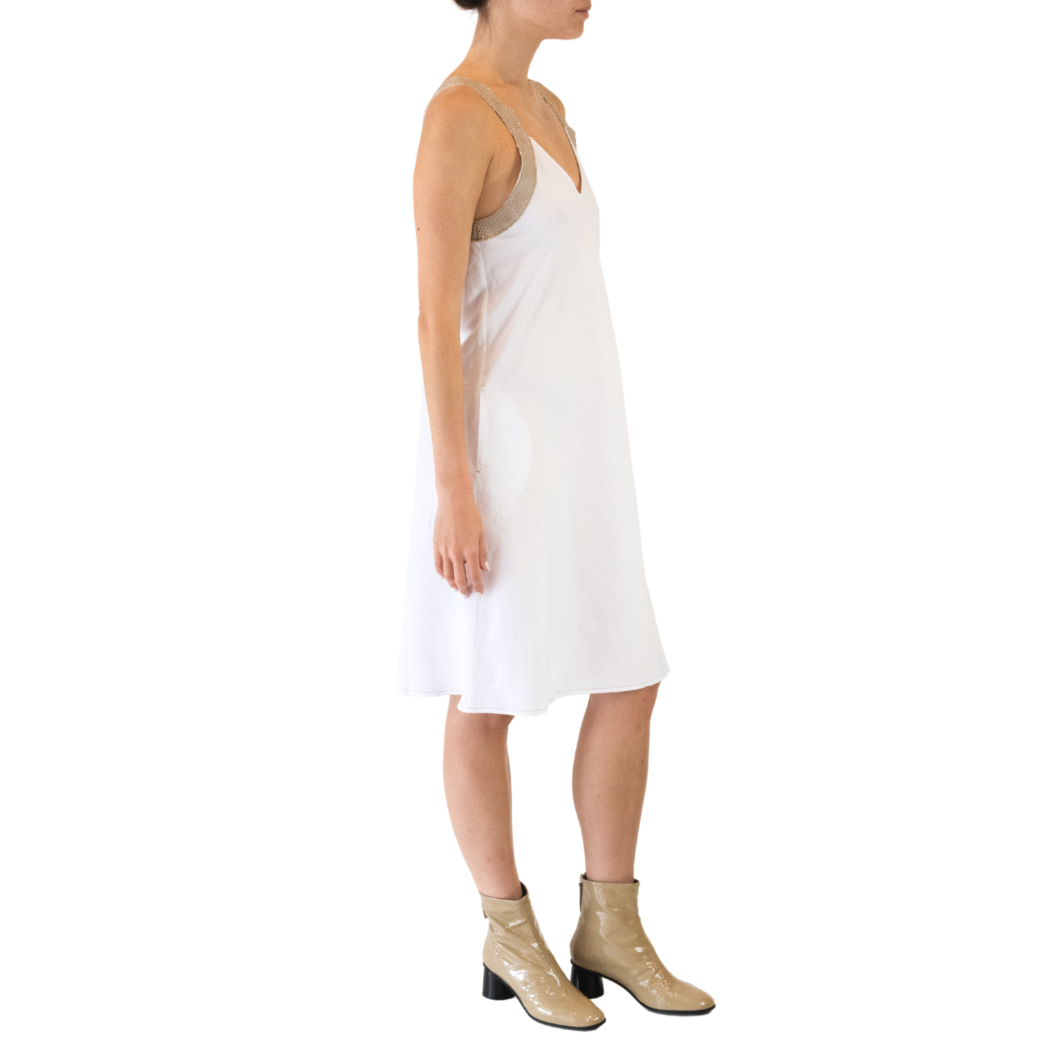 Stretch Linen Dress w/Leather Strap -TEONI Dress STYLEM   