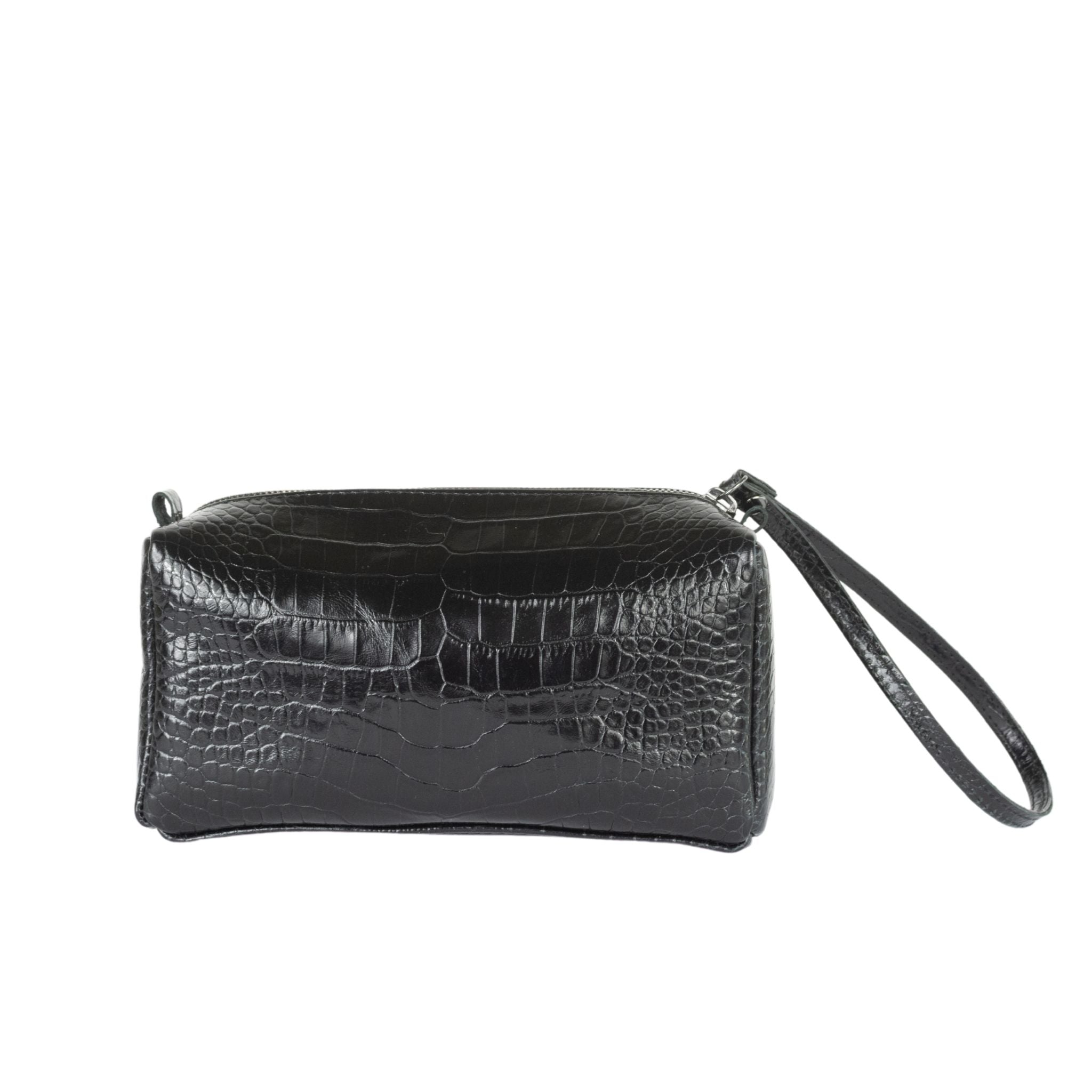 Stamped Croco Leather Zipper Bag - SIMI Bag Elaine Kim Collection Black OS 