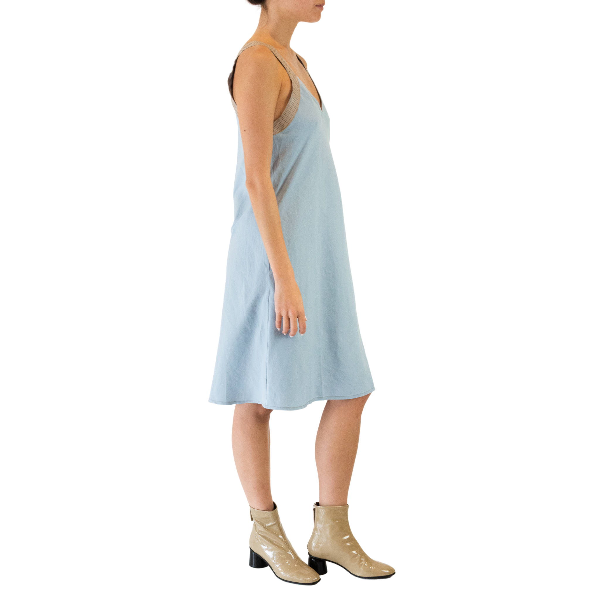 Stretch Linen Dress w/Leather Strap -TEONI Dress STYLEM   