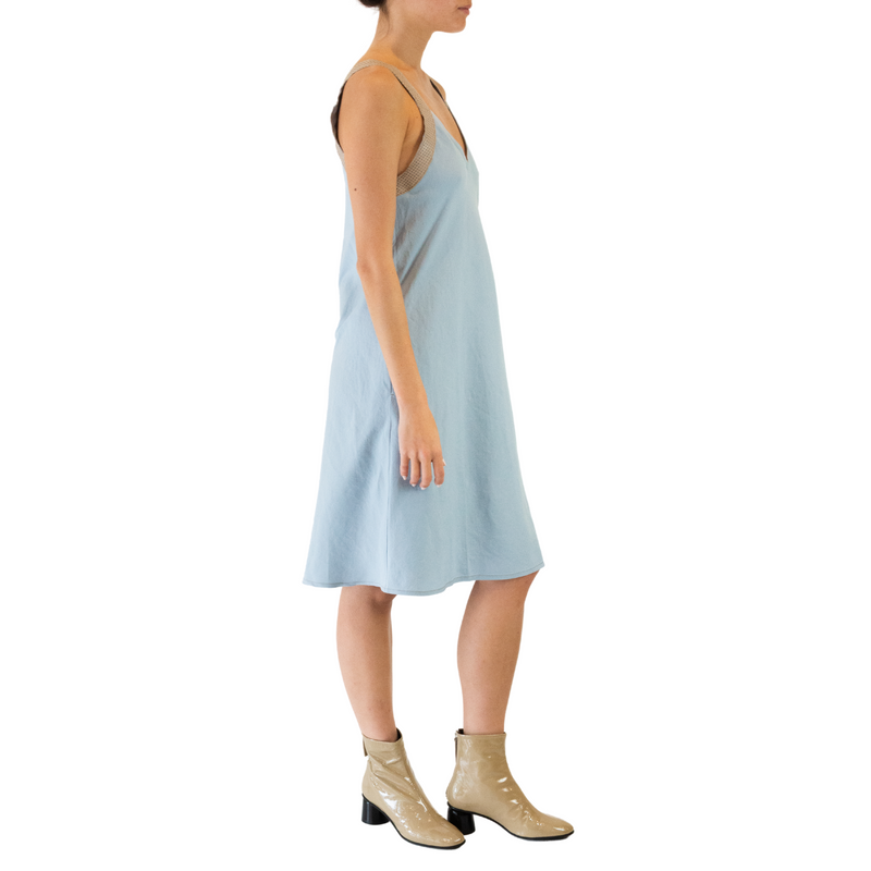 Stretch Linen Dress w/Leather Strap -TEONI Dress STYLEM   