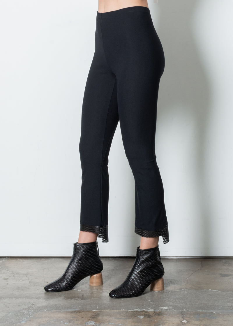 Leather Step Hem Cropped Flare Tech Stretch Leggings - OLGA PERFORATED TRIM Pant STYLEM   