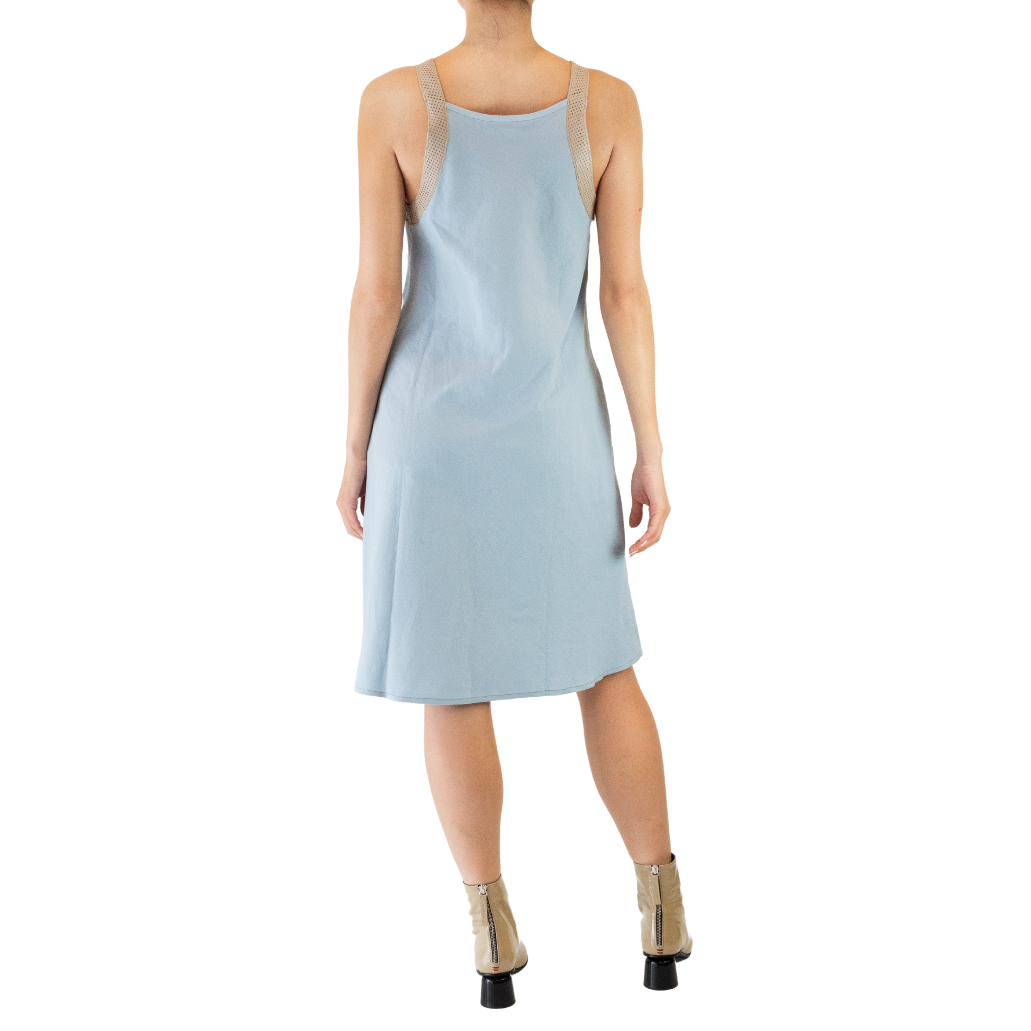 Stretch Linen Dress w/Leather Strap -TEONI Dress STYLEM   