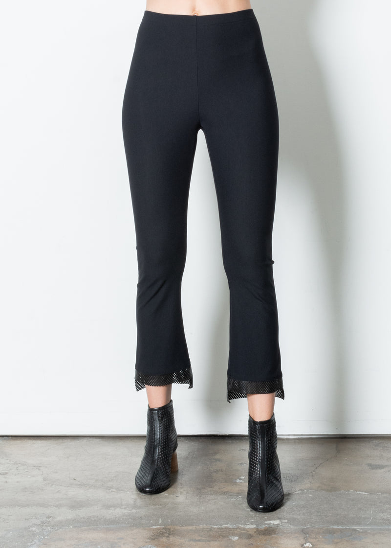 Leather Step Hem Cropped Flare Tech Stretch Leggings - OLGA PERFORATED TRIM Pant STYLEM   