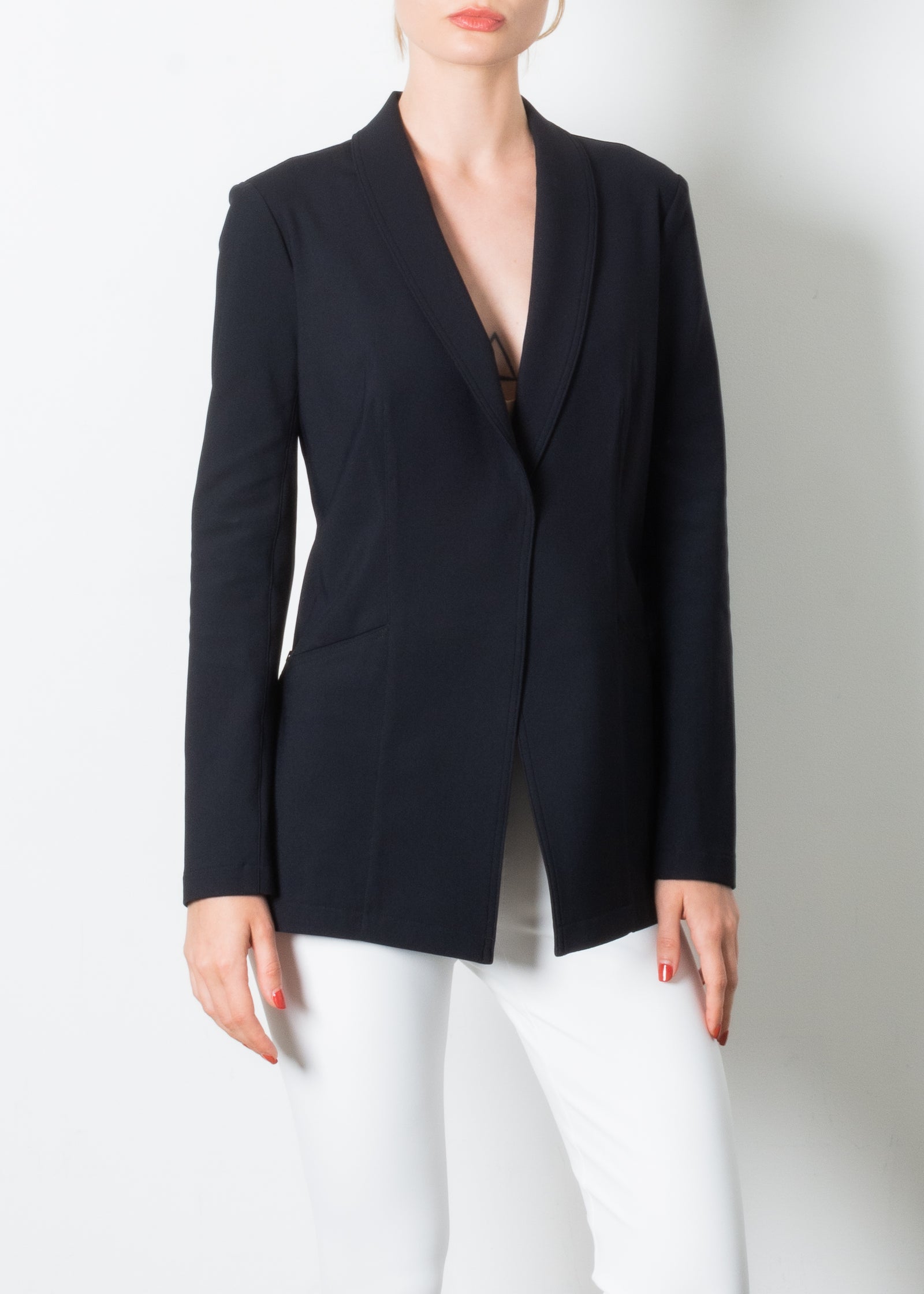 Stretch Shawl Collar Blazer with Zipper - TAMARA CORE