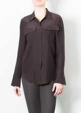 Silk Charmeuse Shirt with flap pocket - TERRAMOR F3 Top GENERAL ORIENT Espresso P 