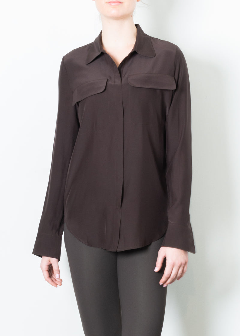 Silk Charmeuse Shirt with flap pocket - TERRAMOR F3 Top GENERAL ORIENT Espresso P 