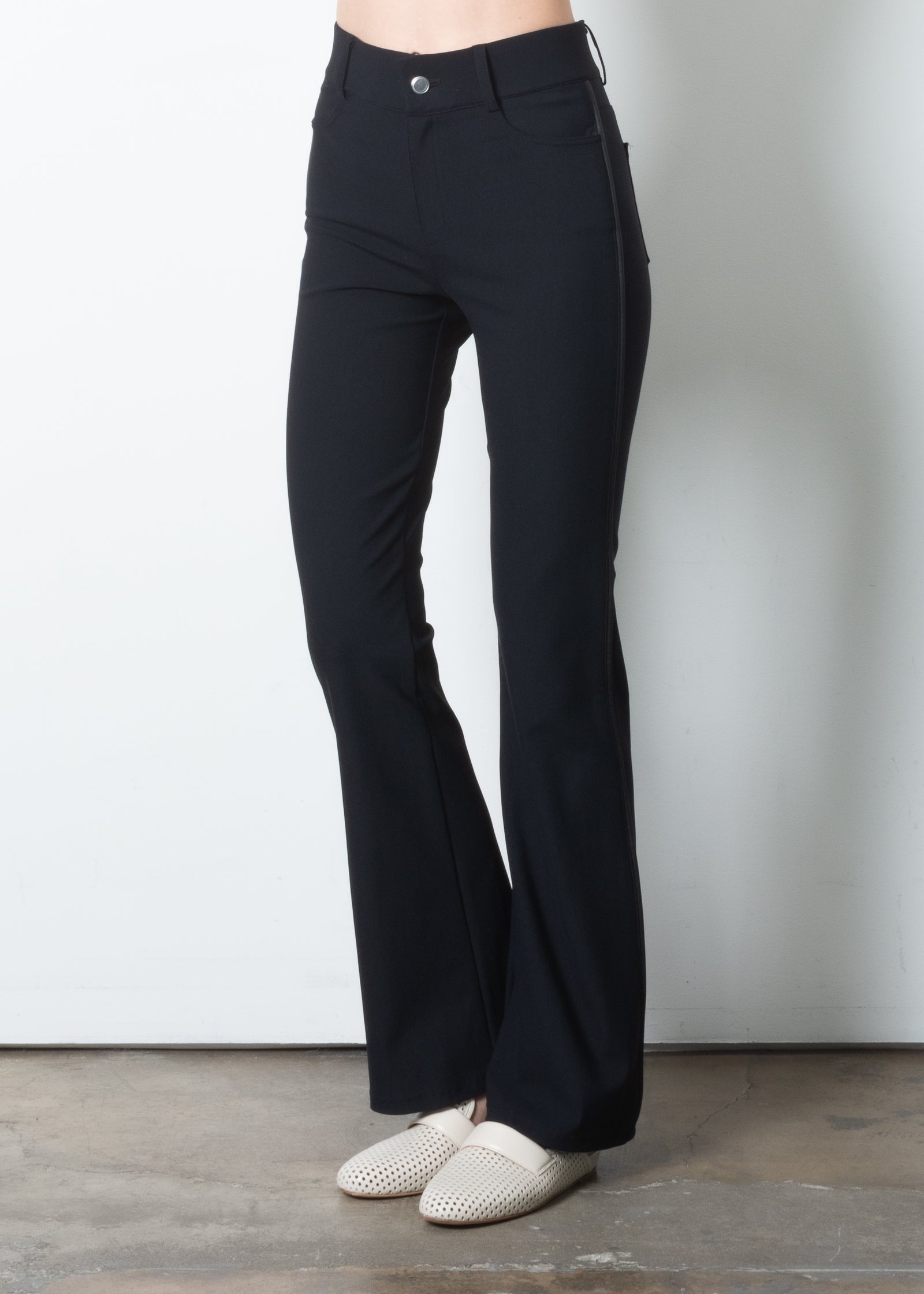 Flare Fit Nylon Pant With Snap Button, Exposed Pockets
