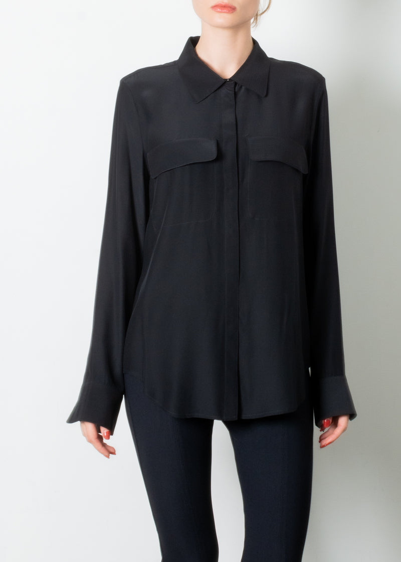 Silk Charmeuse Shirt with flap pocket - TERRAMOR CORE Shirt General Orient Black P 