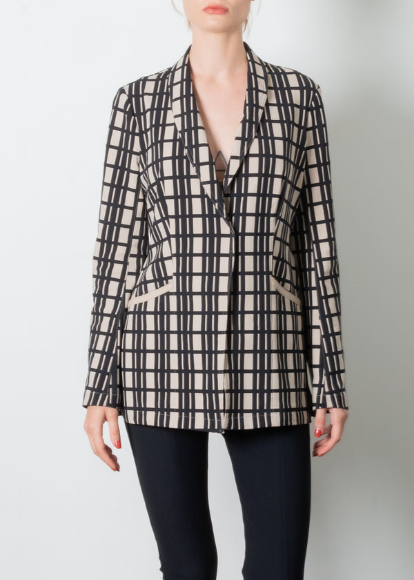 Stretch Shawl Collar Blazer with Zipper - TAMARA Coat STYLEM Grid P 