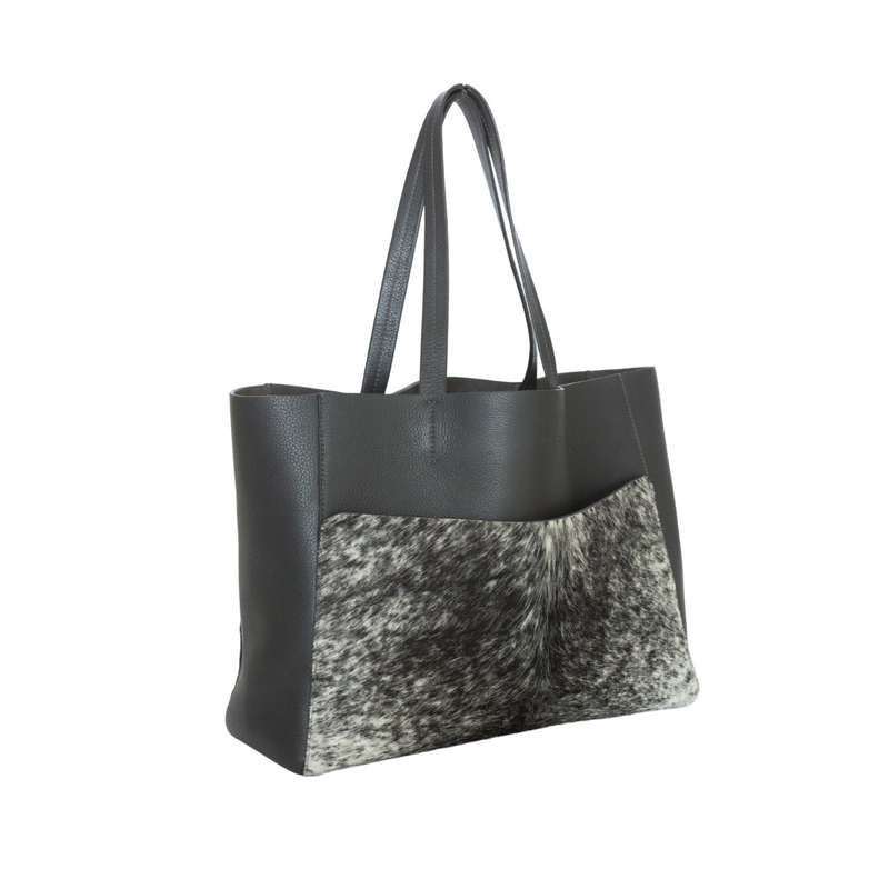 Leather Tote Bag with Calf Hair Pocket - TWYLA Bag Elaine Kim Collection   