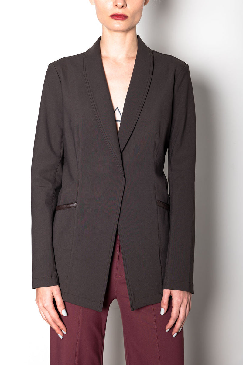 Tech Stretch Shawl Collar Blazer with Zipper - TAMARA F2 Coat STYLEM Espresso P 