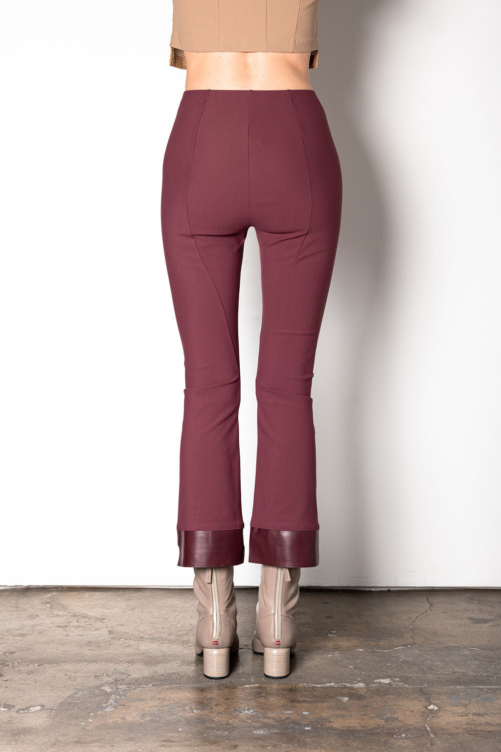 Tech Stretch Vegan Leather Step Hem Cropped Flare Pant - OLGA F2 Pant STYLEM