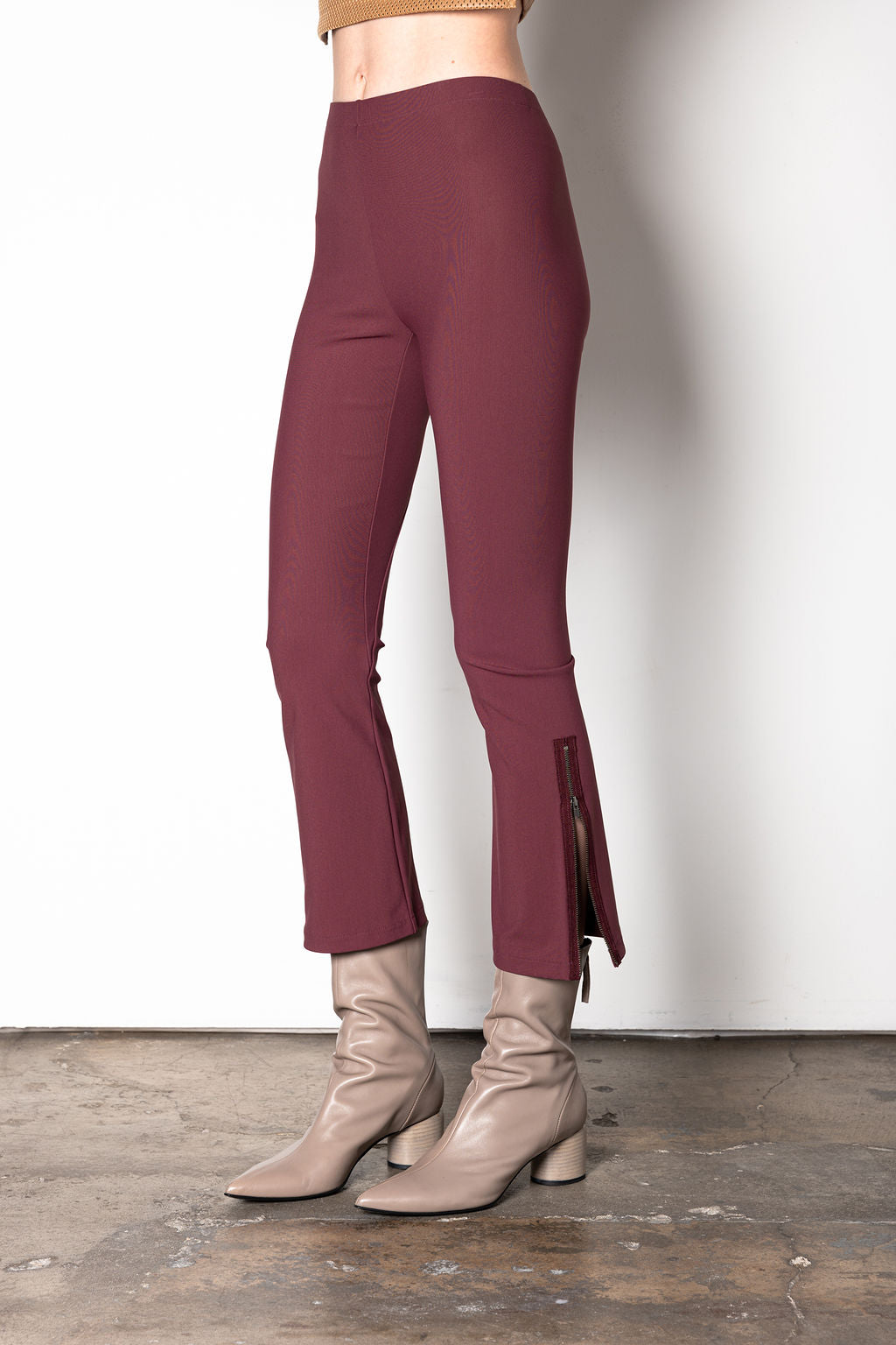 Tech Stretch Cropped Side Zip Pant - MITRA Pant STYLEM Bordeaux P
