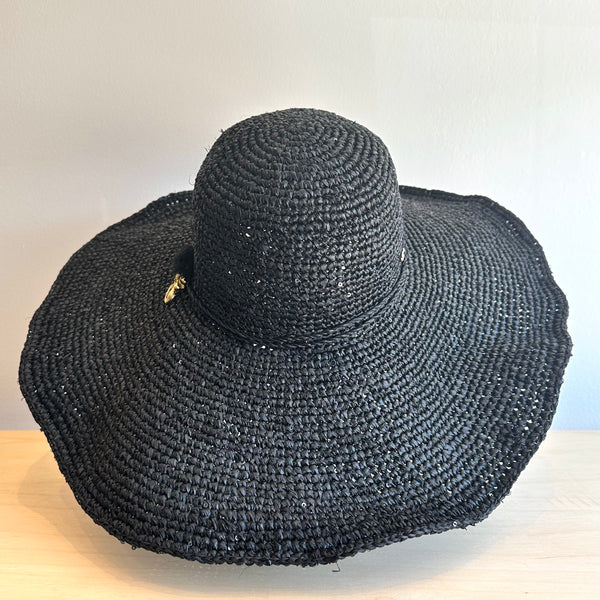 Wide Brim Iridescent Straw Hat - MARA Hat Florabella Black OS 