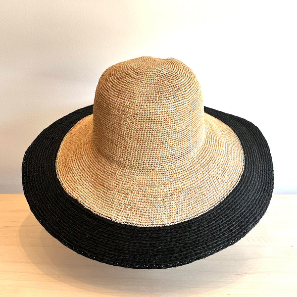 Wide Brim Straw Hat With Contrast Edge - LUCIA Hat Florabella Black/Natural OS 