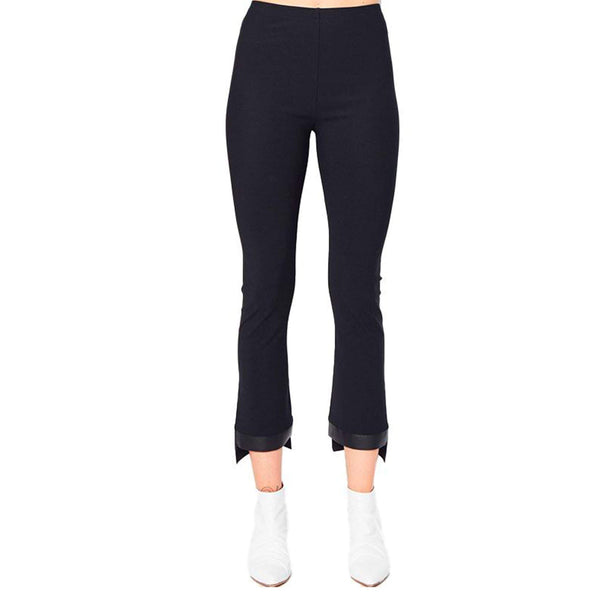 Leather Step Hem Cropped Flare Tech Stretch Leggings - OLGA CORE Pant STYLEM Black P 