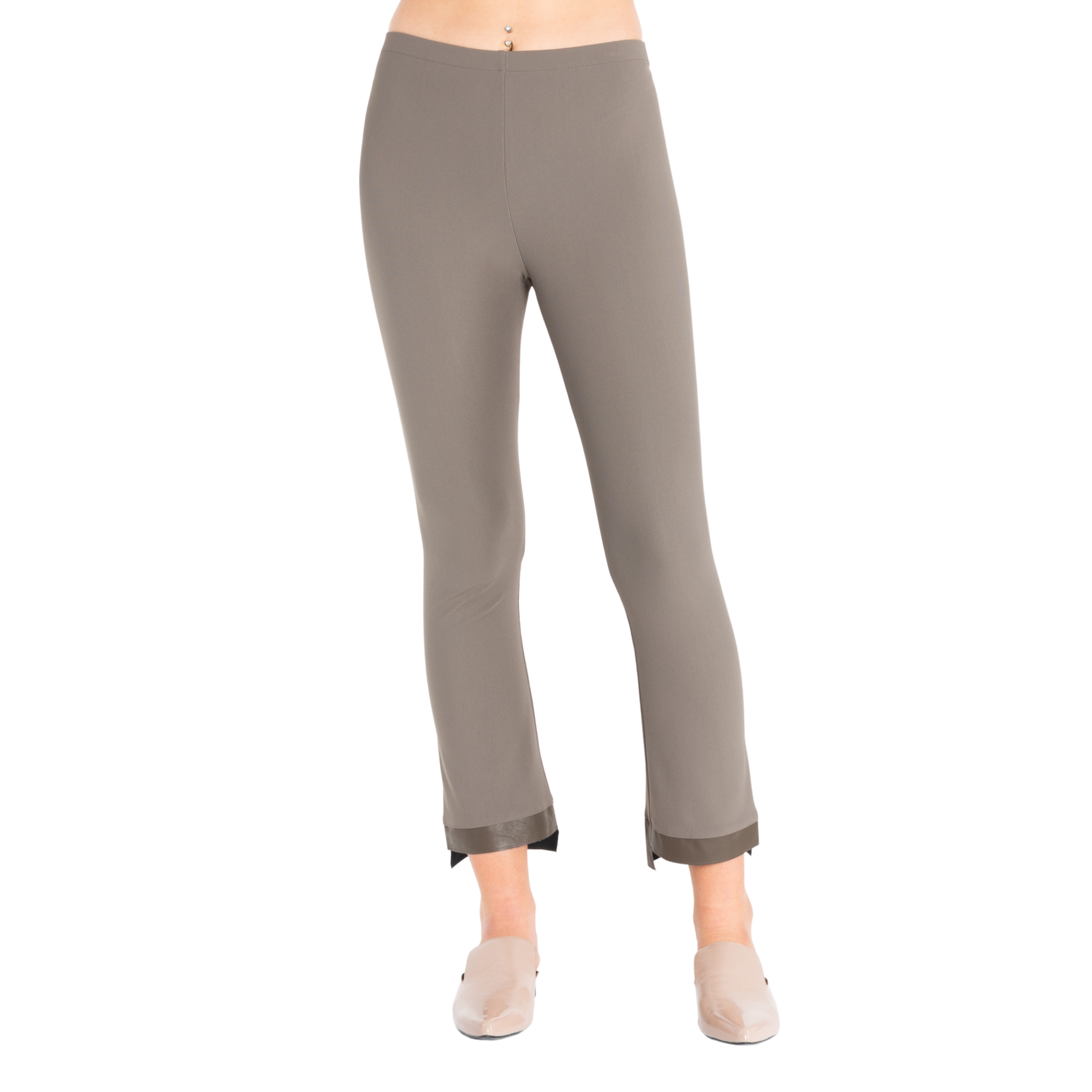 Tech Stretch Vegan Leather Step Hem Cropped Flare Pants - OLGA Pant STYLEM Seagrass P