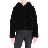 Faux Fur Hooded Bomber Jacket - RIYAD Coat Elaine Kim Black M 