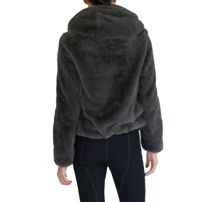 Faux Fur Hooded Bomber Jacket - RIYAD Coat Elaine Kim   
