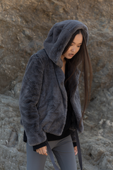 Faux Fur Hooded Bomber Jacket - RIYAD Coat Elaine Kim   