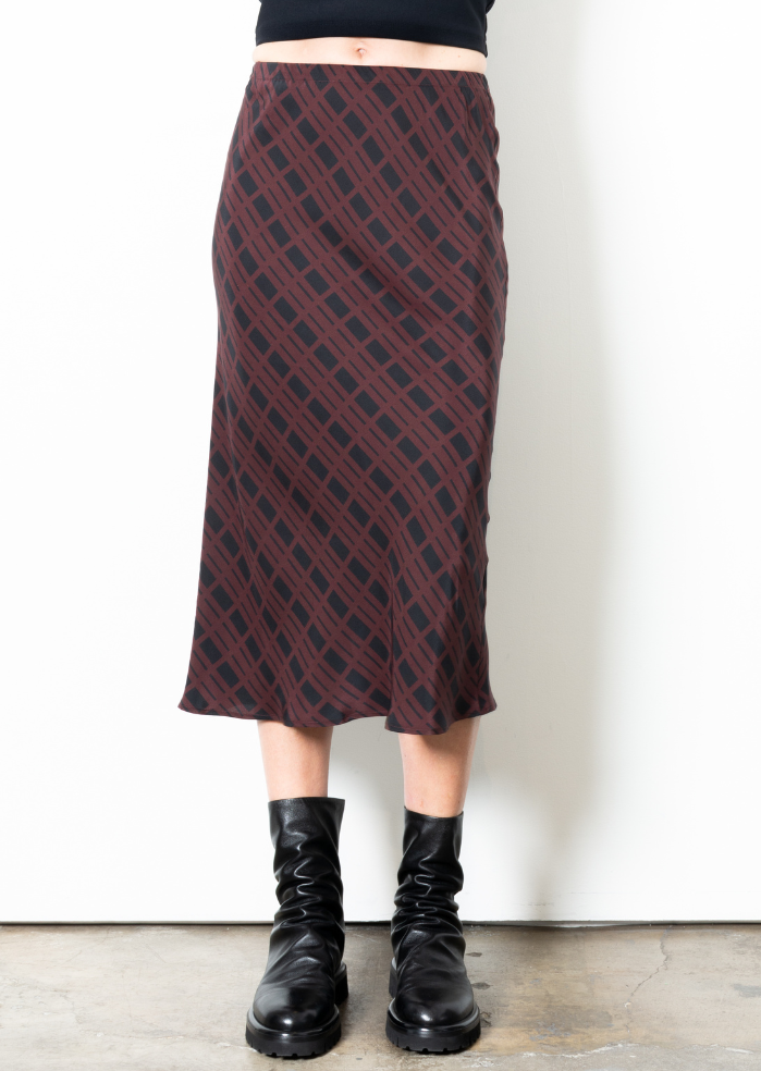 Silk Bias Midi Skirt - REGAN FA/H Skirt GENERAL ORIENT Bordeaux Check P 