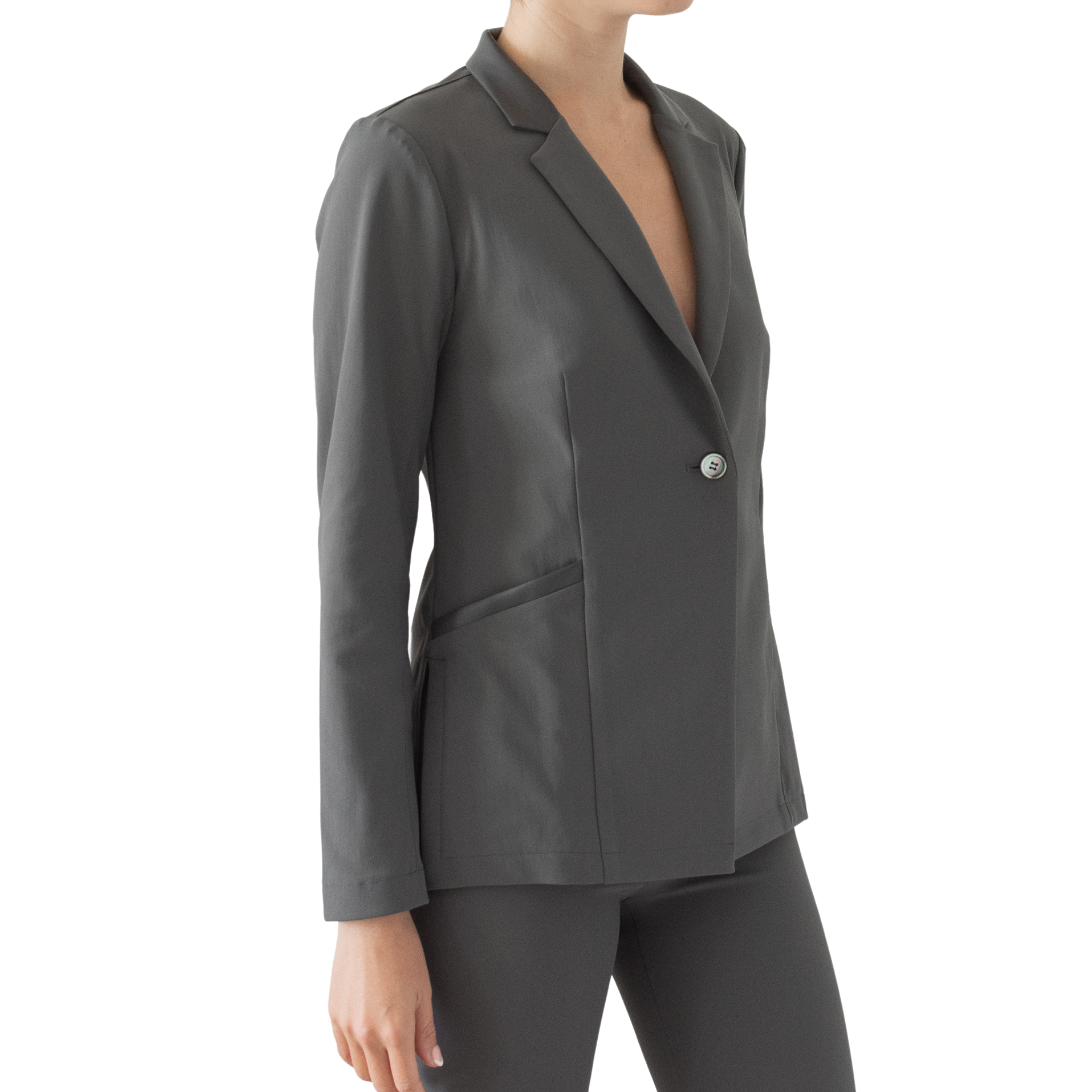 Tech Stretch Button Blazer with Leather Trim - SOREN Jacket Elaine Kim   