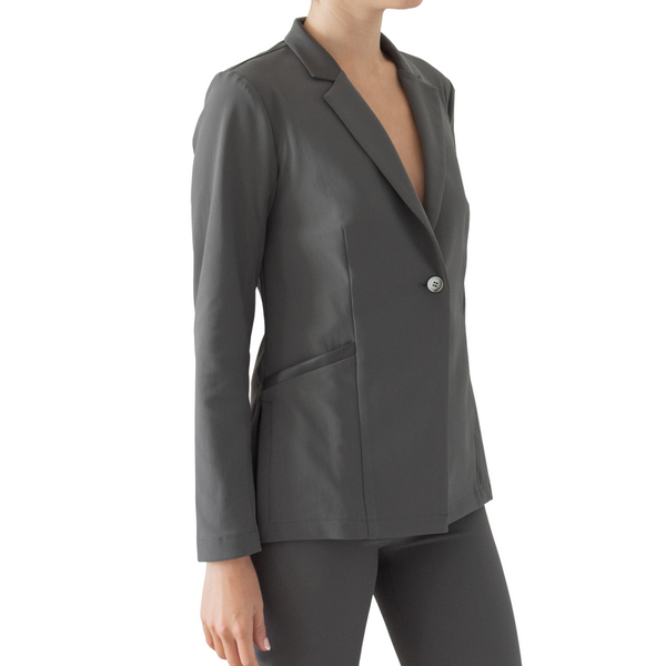 Tech Stretch Button Blazer with Leather Trim - SOREN Jacket Elaine Kim   
