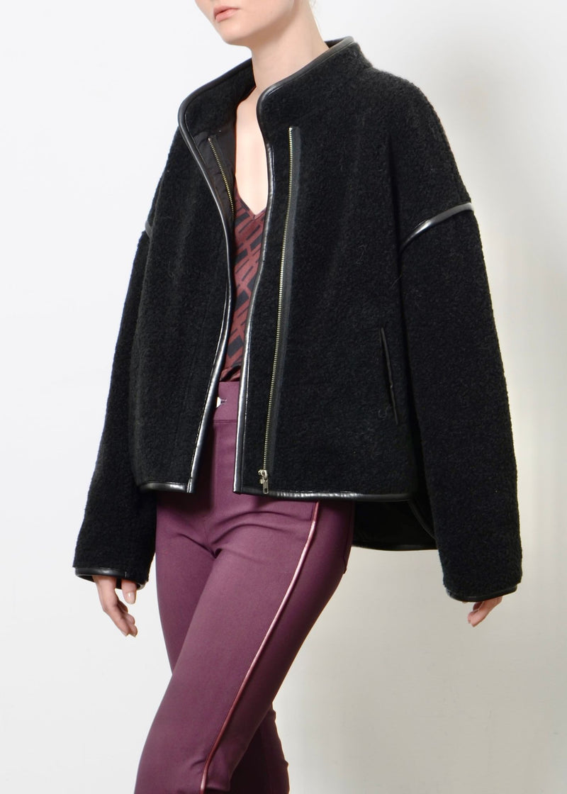 Shearling Zip Jacket with Vegan Leather Trim - TILLIE FALL Coat STYLEM   