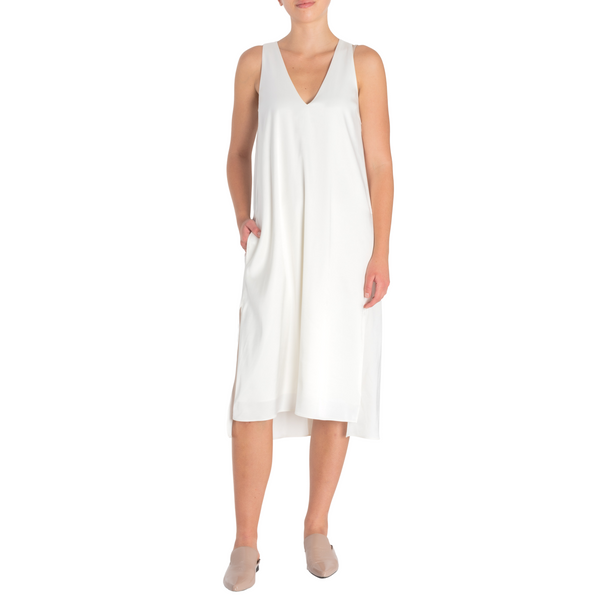 Cupro V Neck Dress - TABITHA Dress STYLEM White XL 