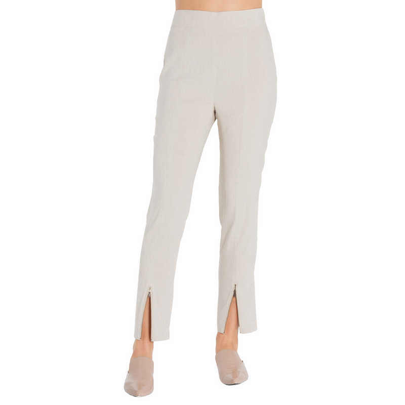 Stretch Linen Slim Pant w/ Zip - TEGAN Pant STYLEM Ecru P 