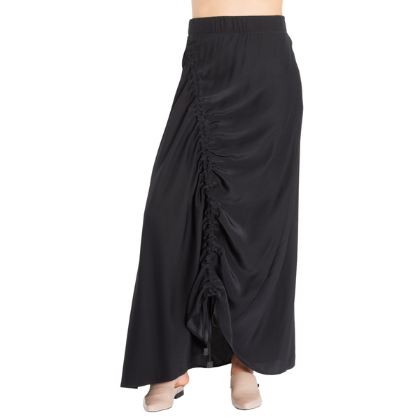 Silk Long Skirt with Drawstrings - TOLEDO Skirt General Orient Black M 