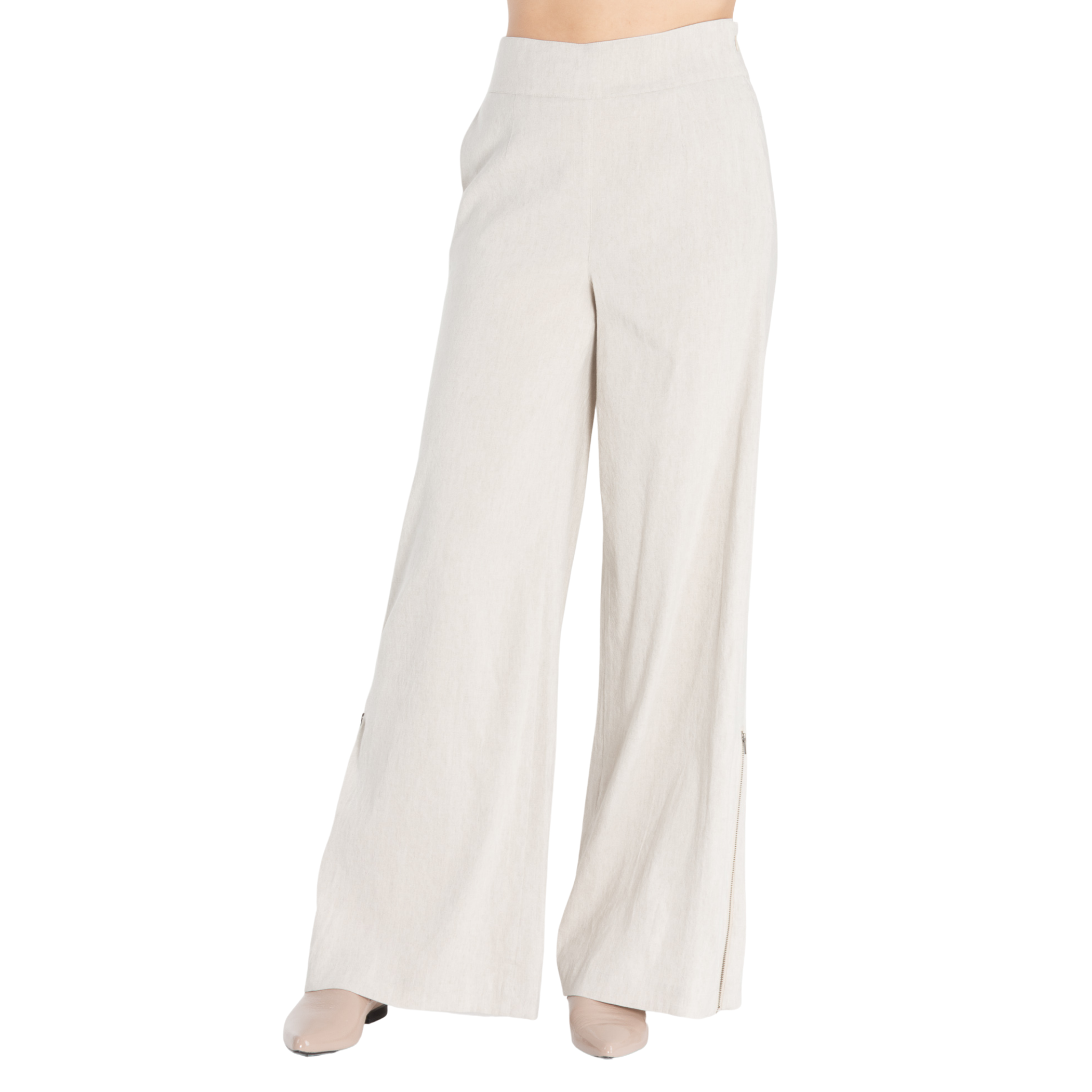 Stretch Linen Wide Pant w/ Zip - TURLINGTON Pant STYLEM Ecru P 