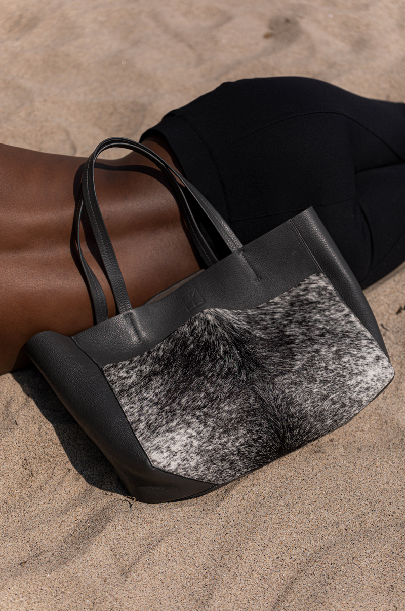 Leather Tote Bag with Calf Hair Pocket - TWYLA – Elaine Kim Collection