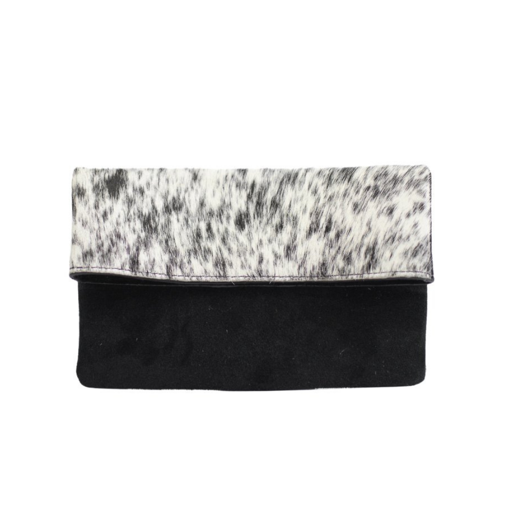 Half Calf and Suede Fold-Over Clutch 