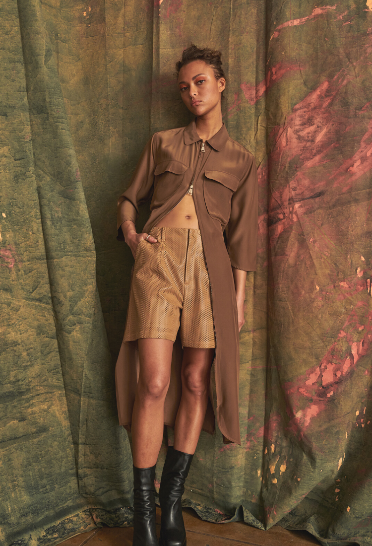 Vegan Perforated Leather Short Pants - VESTA Pant STYLEM   