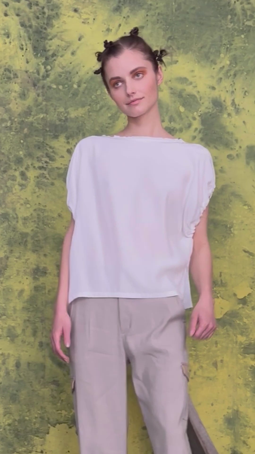 Silk Tee with Drawstrings Sleeve - UPTON SP3 Top General Orient