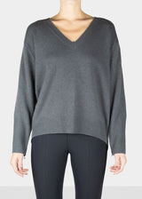 Cashmere V Neck Sweater with Back Zipper Trim - SEPTON Sweater Elaine Kim Collection   