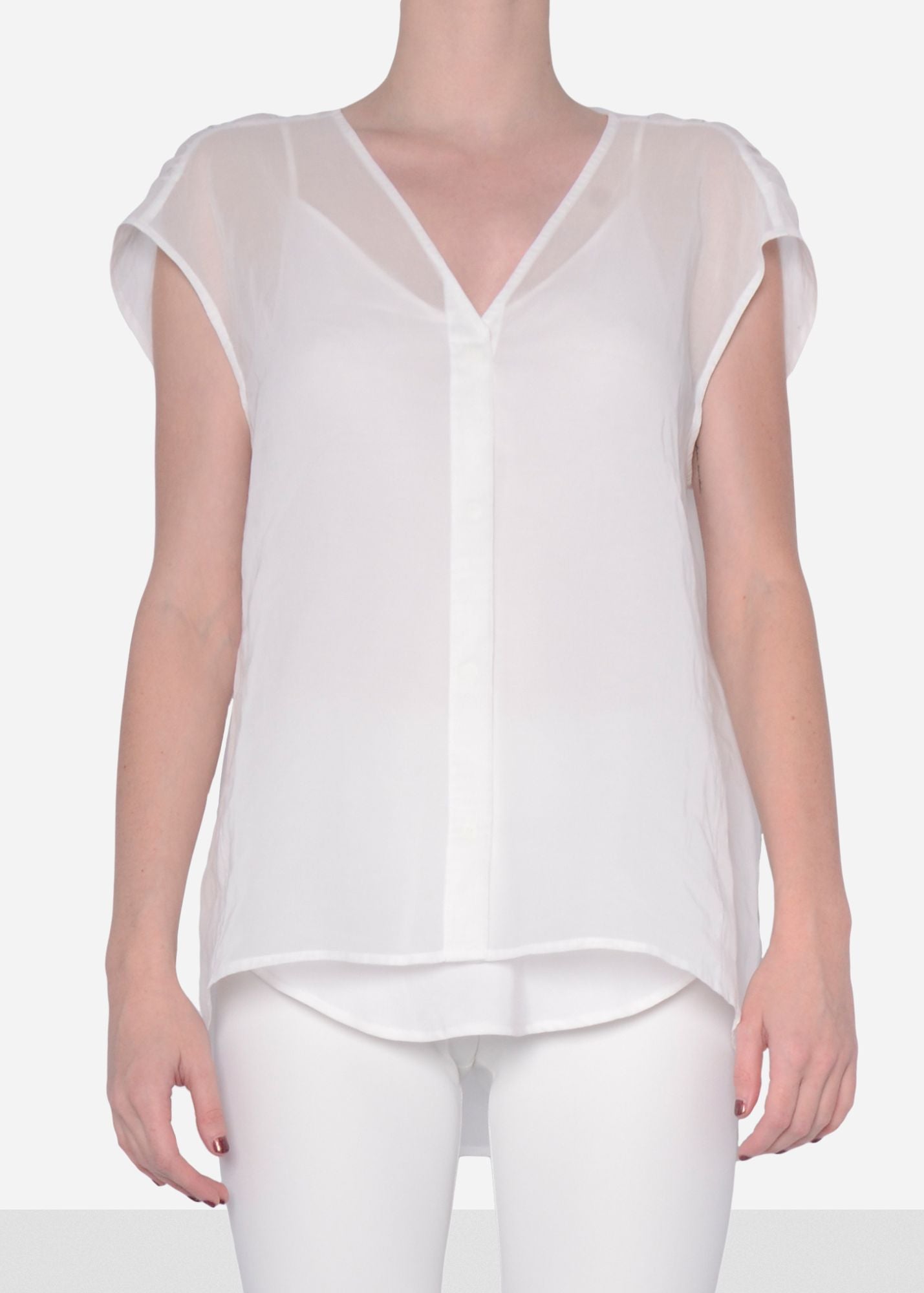 Organdy Sheer V Neck Blouse - SHURA Top STYLEM White P 