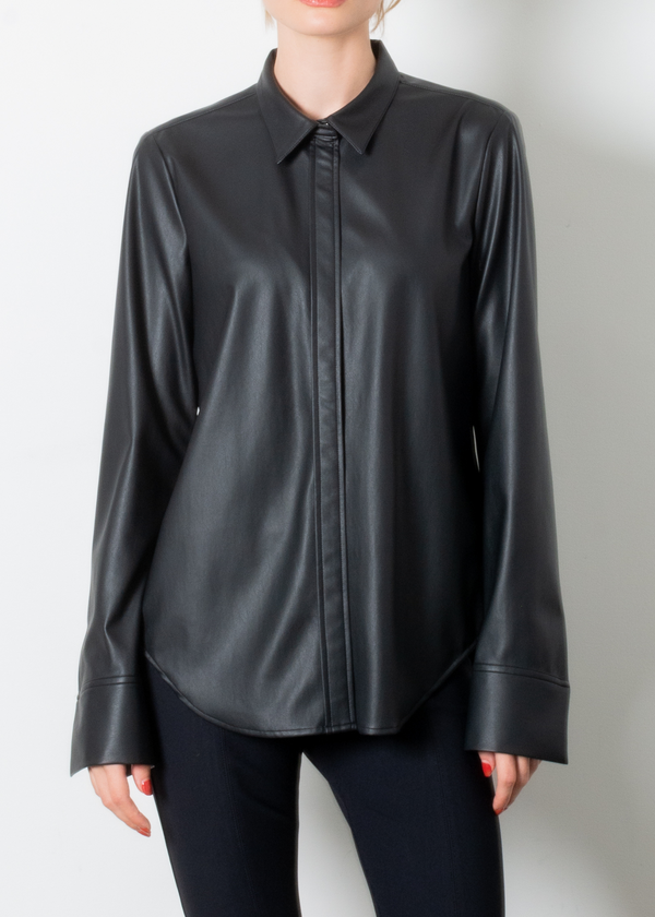 Vegan Leather Shirt - TINA FA/H Shirt STYLEM Black P 