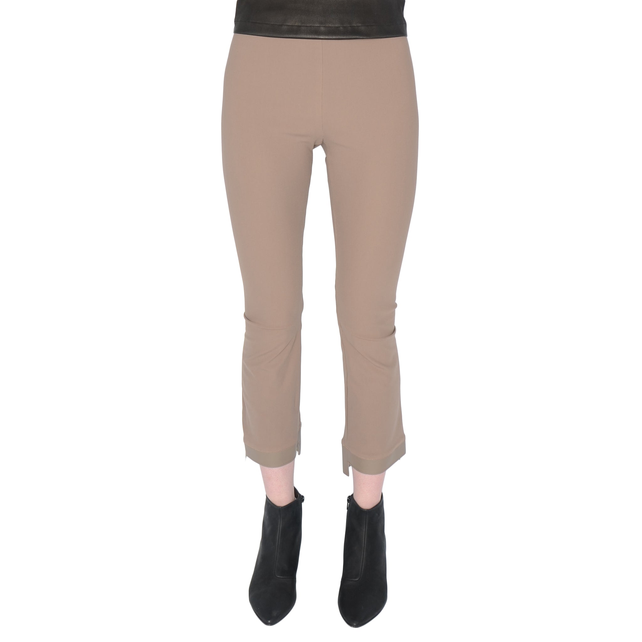 Tech Stretch Vegan Leather Step Hem Cropped Flare Leggings - OLGA Pant STYLEM Taupe P