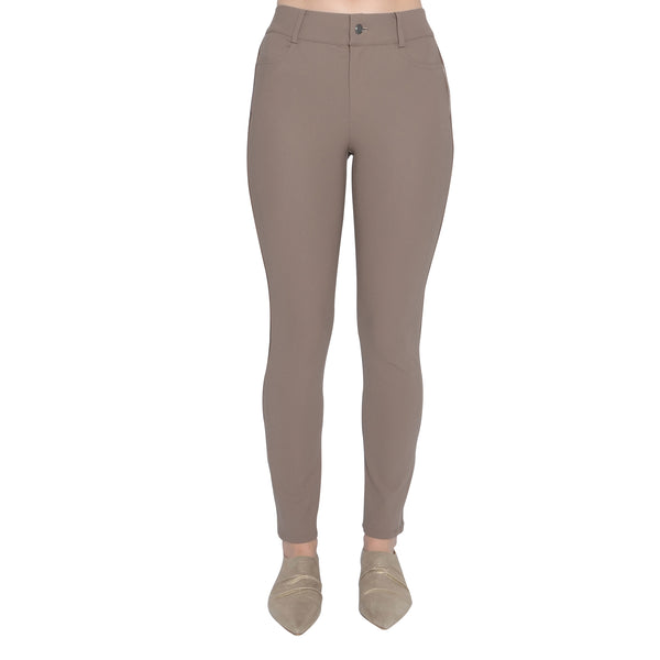 Tech Stretch Jeans w/ Leather Piping - QUINLEY Pant Elaine Kim Taupe P 