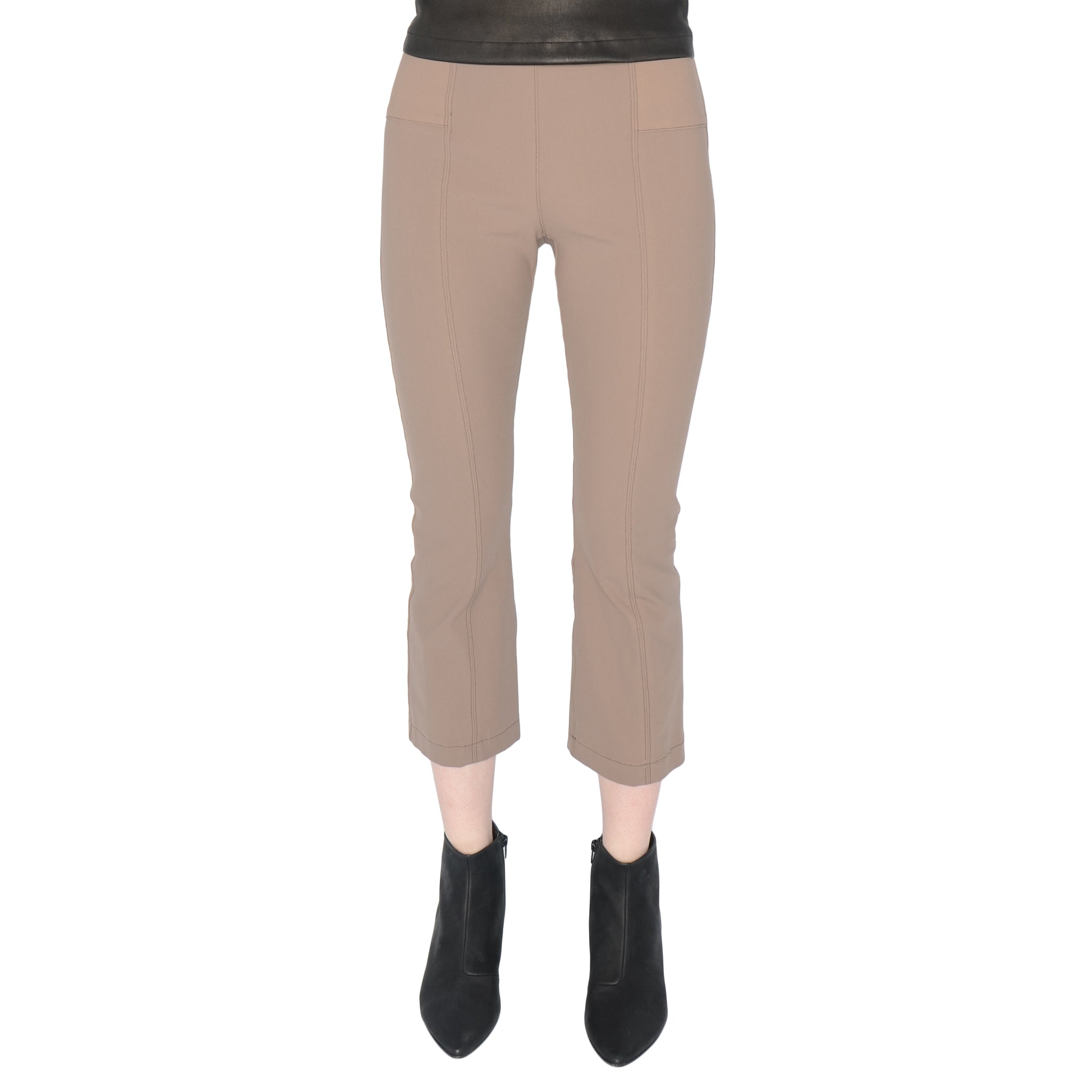 Tech Stretch Cropped Flare Legging w/ Contrast Stitch - RITA Pant STYLEM Taupe P 